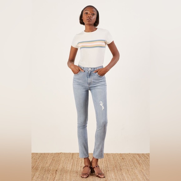 Reformation Hepburn High & Skinny Jeans in Medium Wash Distressing size 25 - Picture 11 of 12